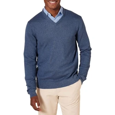 Image of Amazon Essentials Men&#039;s V Neck Sweater (Available in Big &amp; Tall), Blue Heather, XXL