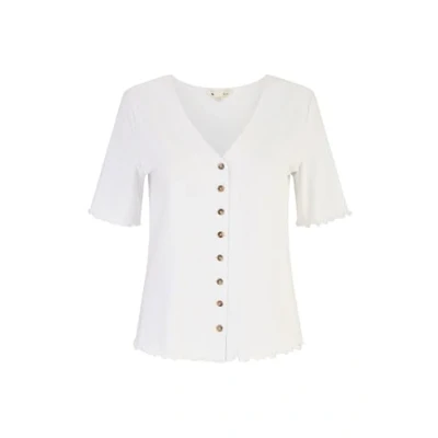 Image of Yumi White Cotton Button Detail T Shirt 14