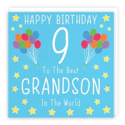 Image of Hunts England Grandson 9th Birthday Card Happy 9 To The Best In World Iconic Collection Fun Colourful