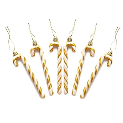 Image of Pack of 6 13CM Glitter Candy Cane Christmas Tree Hanging Decoration Bauble Xmas Ornament (Gold)