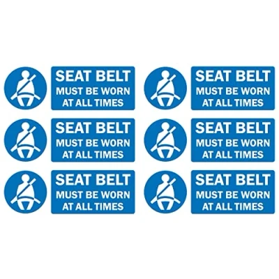 Image of Seat Belt Must be Worn at All Times Safety Sign Self Adhesive Sticker 150mm x 50mm