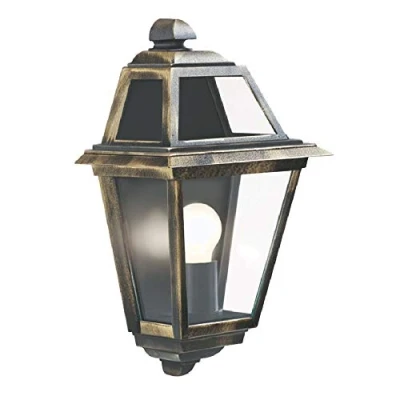 Image of Searchlight 1523 New Orleans Black Gold Outdoor Traditional Flush Half Lantern Wall Light IP44 Exterior Rating Ideal for Gardens Driveways Fencing Patio Lighting Free Air Freshener Promo