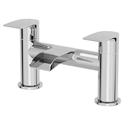 Image of Architeckt® Motala Bathroom Bath Filler Mixer Tap Deck Mounted Round Twin Lever Handle for Bathtub Modern, Chrome