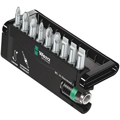 Image of Wera 05056375001 Bit Check Set 8600 9/TZ Torsion Extra tough with Rapidaptor, for Drill/Drivers, Metal Jointing, SL, PZ, PH 10pc