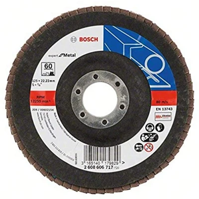Image of Bosch Flap Disc X551 &#039;Expert for Metal&#039; (Metal, Angled, Ø 125 mm, Grit 60, Accessories Angle Grinder)
