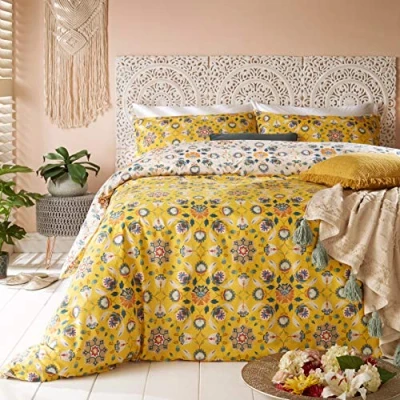 Image of furn. Folk Flora Duvet Cover and Pillowcase Set, Ochre, Single