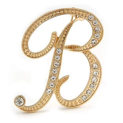 Image of &#039;B&#039; Gold Plated Clear Crystal Letter B Alphabet Initial Brooch Personalised Jewellery Gift 45mm Tall
