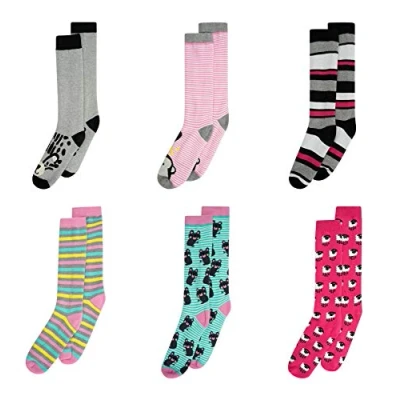 Image of Sock Stack 6 Pairs Of Kids Welly Socks Cotton Rich Boys Girls Long Wellington Boot Sock, 8