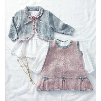 Image of Sirdar Snuggly Baby Bamboo DK Knitting Pattern 5296 Pinafore &amp; Cardigan