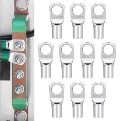 Image of Pack of 10 cable lugs, 35 mm², M10, ring lugs made tin plated copper, for battery cables, car distribution boxes