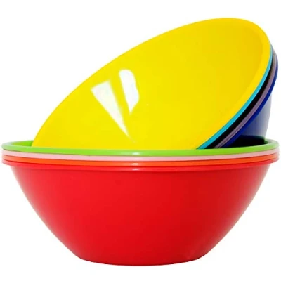 Image of Youngever 9 Pack 3000ML Re usable Plastic Mixing and Serving Bowls, Popcorn Salad Chip Dip in Colors (Rainbow)