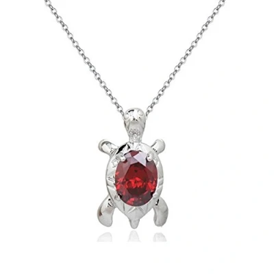 Image of Crystalline Azuria Women Girls 18ct White Gold Plated Red Zirconia Crystals Turtle Pendant Necklace 17.7 inches