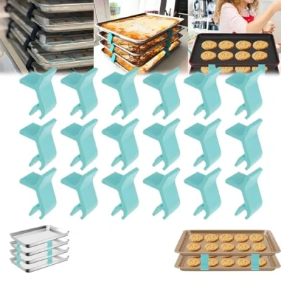 Image of ZDOUXUAN Baking Sheet Stacker, Cookie Stacking Clips, Tray Stackers for Pans, Space Saving Pan Reusable Trays Holder(BLUE 18)
