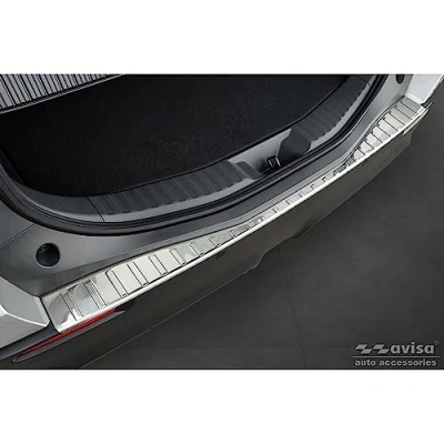 Image of Avisa Stainless Steel Rear bumper protector compatible with Toyota bZ4X 2021 &amp; Subaru Solterra 2022 &#039;Ribs&#039;