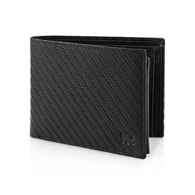 Image of KRONIFY Atlas Men&#039;s Leather Wallet with RFID Protection I Genuine Coin Pocket for Men in Carbon Gift Box