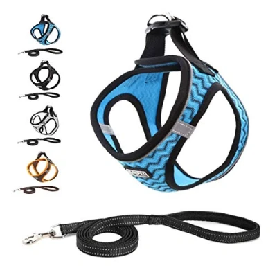 Image of Suredoo Soft Mesh Dog Harness and Leash Set, Step in Reflective Breathable Padded Pet Puppy Vest Comfort Training Walking for Small Dogs Cats (Blue Wave, M)