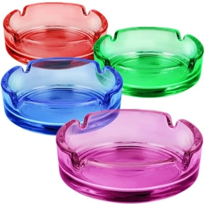Image of com four® 4x ashtrays made of colorful glass colored table for cigarettes households and restaurants tobacco collectors 5 mm thick (04 pieces 4 colors)