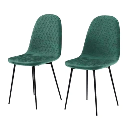 Image of Vida Designs Luton Dining Chairs Upholstered Fabric Seat With Plywood &amp; Iron Legs (2, Green)