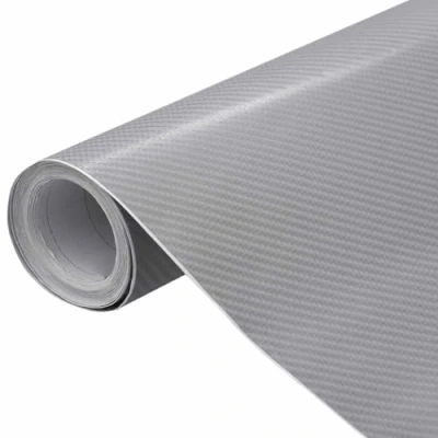 Image of vidaXL Silver 4D Carbon Fiber Car Film Wrap PVC Self Adhesive Bubble Free Sheet for Vehicle Interior/Exterior, 100cm Width x 150cm Length 0.14mm Thickness