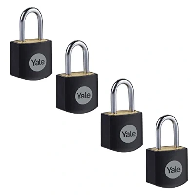 Image of Yale Y110JB/15/111/4 Standard Security 15mm Brass Padlock Black Open Steel Shackle 3 keyed Alike Keys