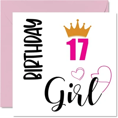 Image of 17th Birthday Card for Girls Girl Happy Cards 17 Year Old Daughter Sister Granddaughter Cousin Friend Niece, 145mm x Seventeen Seventeenth Bday Greeting Gift