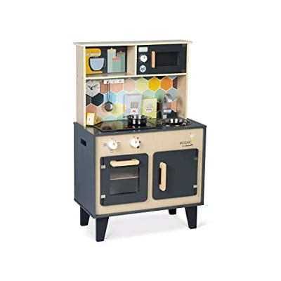 Image of Janod Mozaïc Big Cooker Play Kitchen for Children Children&#039;s with Sound and Light Wooden 3 Accessories + Food Boxes From Years J06609