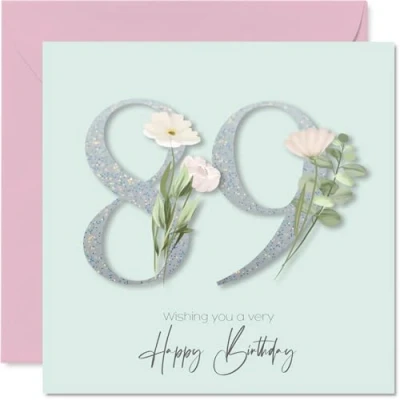 Image of 89th Birthday Cards for Women Fancy Floral Flowers Happy Card 89 Year Old Woman Nanny Granny Grandma Auntie, 145mm Bday Greeting