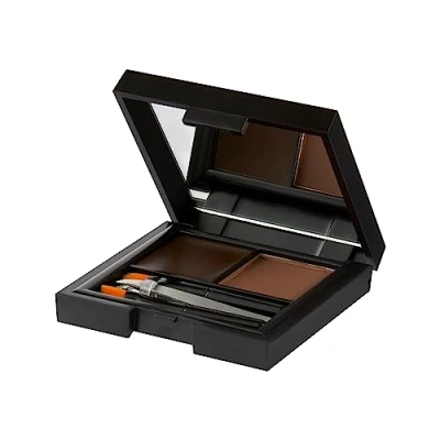 Image of Sleek MakeUP Brow Kit, Wax and Powder Kit with Tweezers 2 Brushes, Define Sculpt a Travel Size Extra Dark