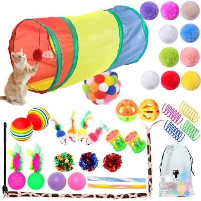 Image of SUPJADE Cat Kitten Toys Interactive Feather 37Pcs Mice Sets for Indoor Cats Tunnel Mouse Wand Springs Teaser Kitty (2#)
