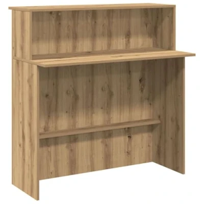Image of vidaXL reception desk oak engineered wood front counter with storage ideal for office/clinic/hotel lobby 100x50x103.5cm
