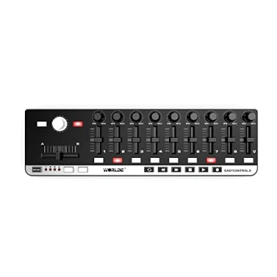 Image of Worlde Easycontrol Midi controller for DAW and synths with 9 faders 10 buttons 20 switches 4 memory banks