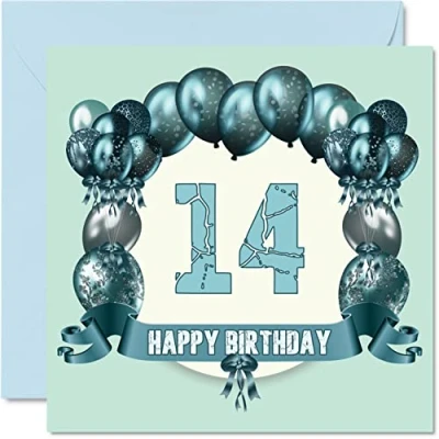 Image of Fun 14th Birthday Cards for Boys Balloons Happy Card Son Nephew Niece Sister Cousin Brother Granddaughter Daughter Grandson, 145mm x Greeting Cards,