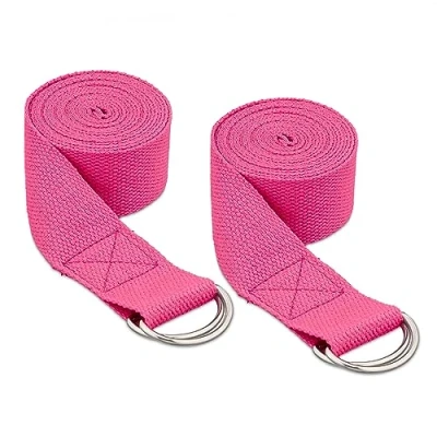 Image of Relaxdays Belt Set of 2, Stretching Band, 250 x 3.8 cm, Yoga Strap for Beginners and Advanced, Cotton, Pink, 0.2 cm