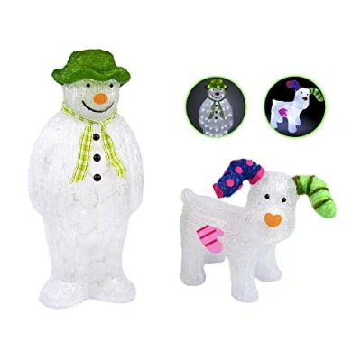 Image of YöL The Snowman Snowdog Set Acrylic Figure LED Garden Outdoor Christmas Decoration