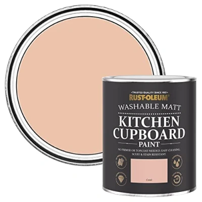 Image of Rust Oleum Pink Kitchen Cupboard Paint in Matt Finish Coral 750ml