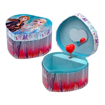 Image of CARTOON Disney Frozen II Elsa and Anna Music Box Heart Jewellery 14.8 x 13.5 8.6 cm