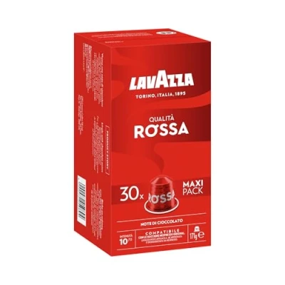 Image of Lavazza, Qualità Rossa, 30 Aluminium Capsules Compatible with Nespresso Original Machines, Chocolate and Dried Fruit Notes, Arabica Robusta, Intensity 10/13, Medium Roasting, Zero CO2 Impact