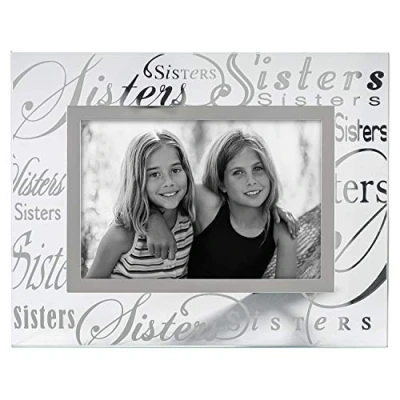 Image of Malden International Designs Mirrored Glass With Silver Metal Inner Border Sisters Picture Frame, 4x6, Clear
