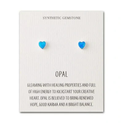 Image of Philip Jones Synthetic Blue Opal Heart Stud Earrings with Quote Card