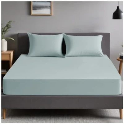 Image of GC GAVENO CAVAILIA Plain Dyed Bedding Bedsheet Ultra Soft 4Ft Fitted Bed Sheet Non Iron Polycotton Percale Sheets Duck Egg