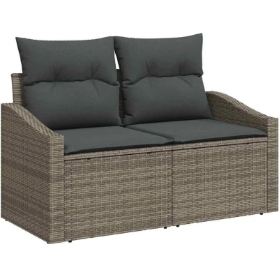 Image of vidaXL 7 Piece Garden Sofa Set with Cushions Grey Poly Rattan Acacia