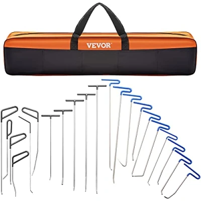 Image of VEVOR Rods Dent Removal Kit, 21 Pcs Paintless Repair Rods, Stainless Steel Whale Tail Tools, Professional Hail Tool For Minor Dents, Door Dings And Damage