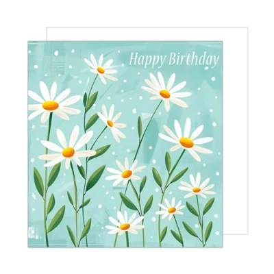 Image of Edition Seidel Premium Square Birthday Card with Envelope. Greeting Saying Happy For Her Friend Wife Mum Grandma Girlfriend Colleague Daisy Flowers (GQ246 SW024)