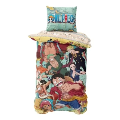 Image of One Piece Bed Linen 135 x 200 cm, Manga Pirate 80 cm + Anime Teenager Microfibre Linen, Comfortable and Soft (One_Piece)