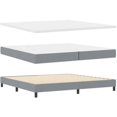Image of Vidaxl Box Spring Bed with Mattress in Light Grey, 200x200 cm, Fabric