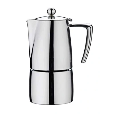 Image of Café Stal DEC 04M Art Deco 18/10 Stainless Steel Espresso Coffee Maker with Cool Touch Hollow Handles, Mirror, 4 Cup, High Gloss Polish