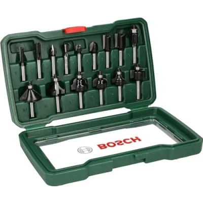 Image of Bosch 15 Piece Tungsten Carbide Router Bit Set (for Wood, Shank Ø 8 mm, Accessory Routers)