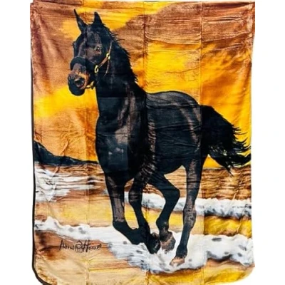 Image of 3D Animal Design Luxurious Super Soft Warm and Cosy Throws Faux Fur Fleece Sofa Bed Blanket (Horse, King 200 x 240 CMS)