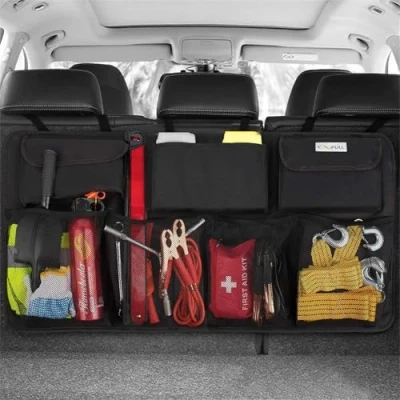 Image of COOFULL Car Boot Organiser Waterproof Super Capacity Enlarged 7 Pockets Storage with Enhanced Magic Stick, Tidy＆Clean, Black