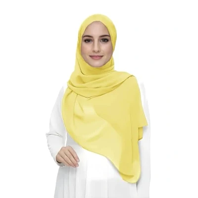 Image of Premium Chiffon Hijab Head Scarf Shawl Wrap for Muslim Women Lightweight (Yellow)